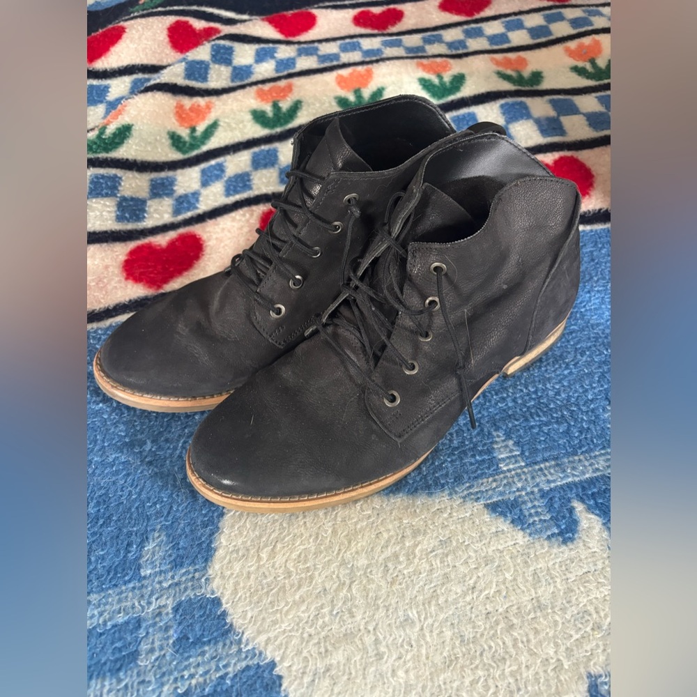 black faux leather ankle boots